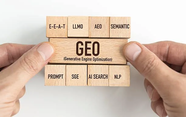 展示E-E-A-T、AEO、语义搜索与AI优化概念的GEO策略模块